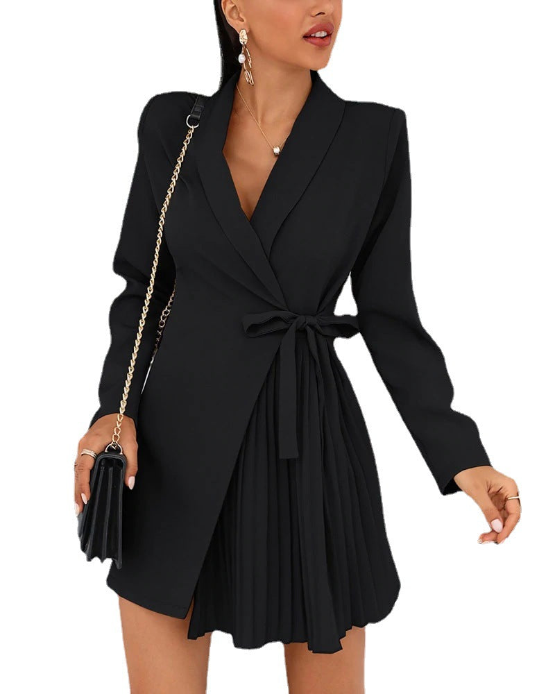 Autumn And Winter New Solid Color Pleated Suit Coat Dress