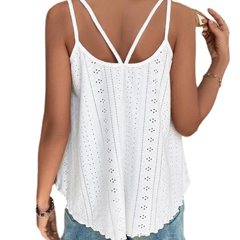 Women's Fashion Simple Mesh Embroidered Strap Vest