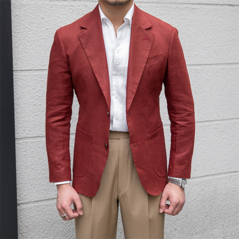 Pure Linen Sense Slim Fit Gentleman Suit High Craftsmanship