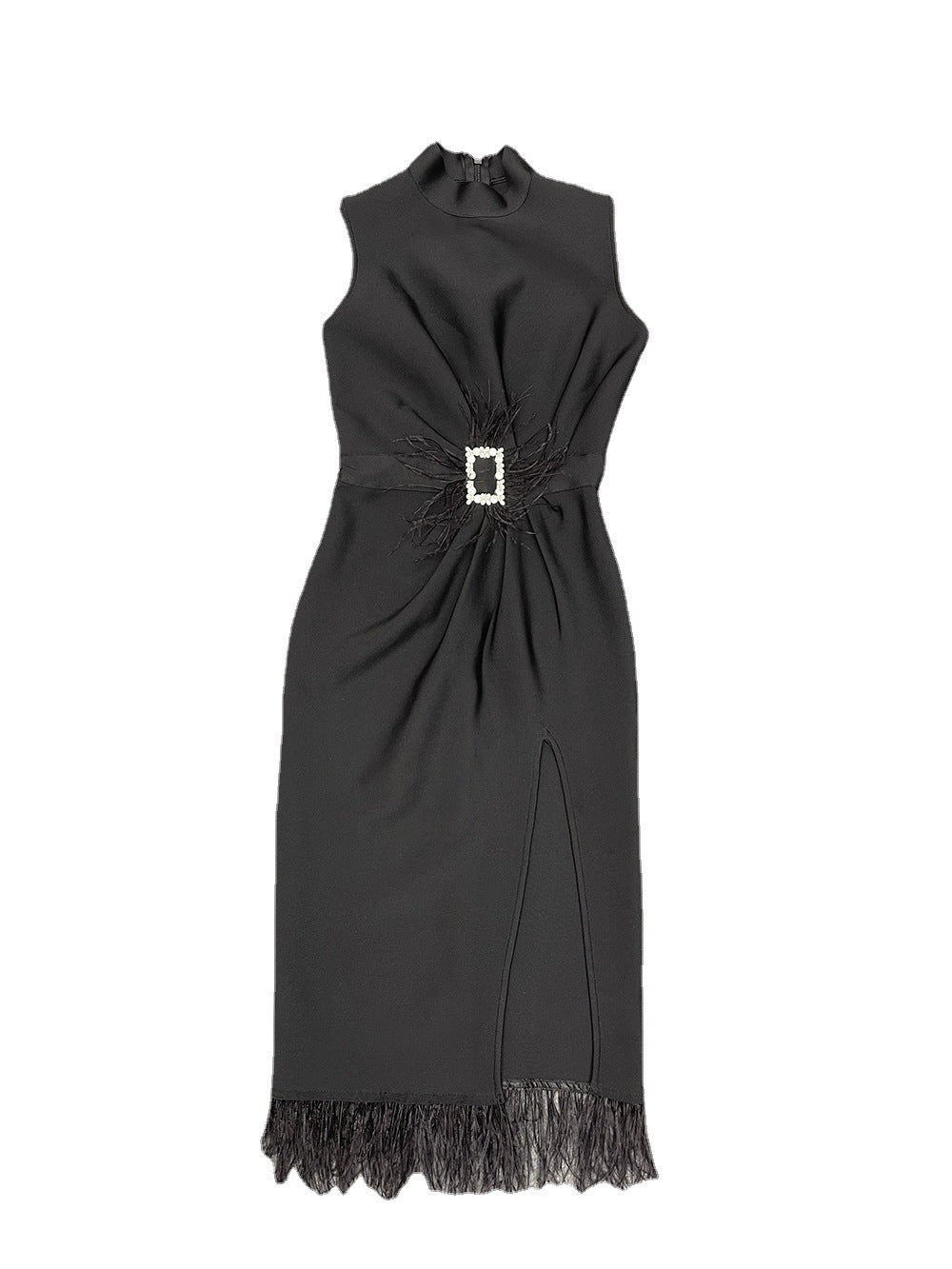 Temperament Waist-controlled Slimming Slit Fashionable Elegant Diamond Belt Bandage One-piece Dress