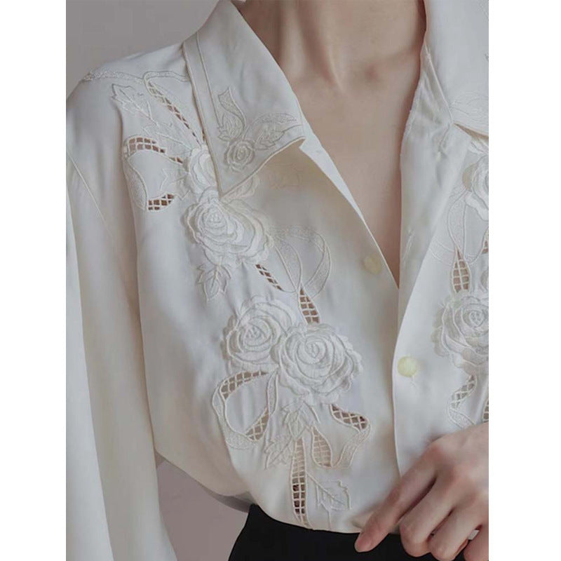 White Shirt Embroidered Hollow Shirt For Women