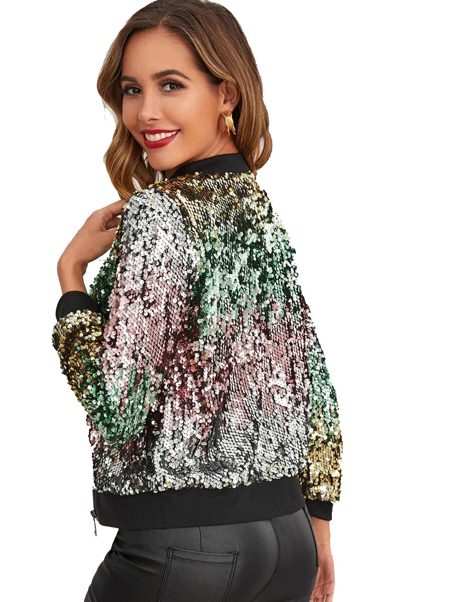 Women's Fashion Casual Color Sequined Jacket