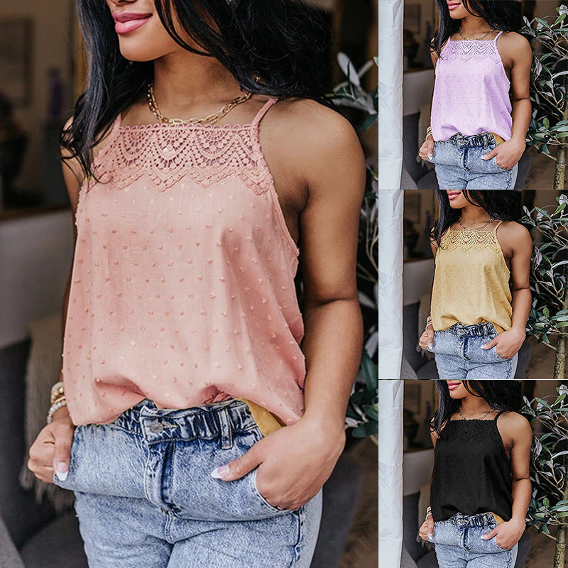 Summer New Solid Color Lace Stitching Casual Women's Top Camisole Women's