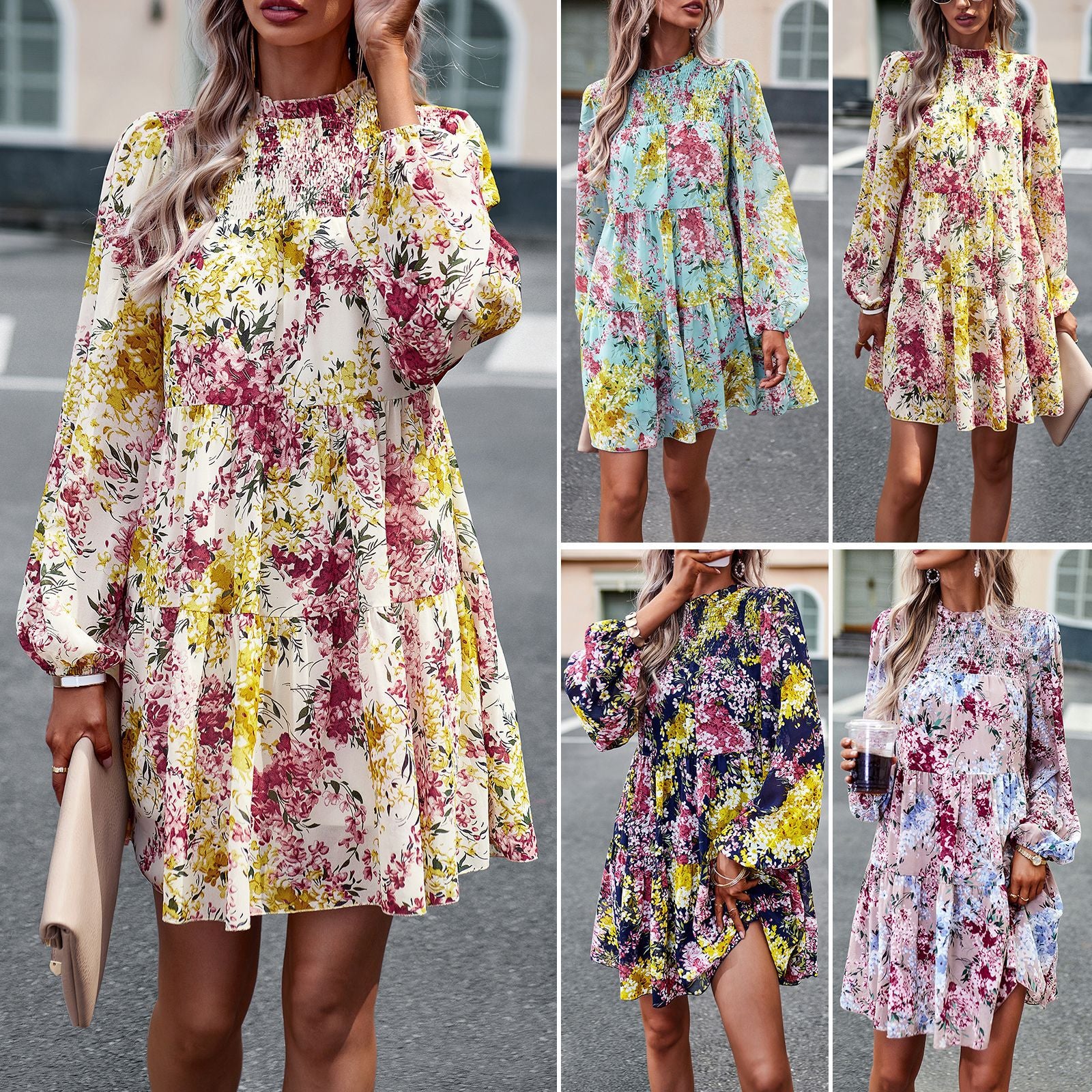 Women's Graceful And Fashionable Printed Long-sleeved Dress
