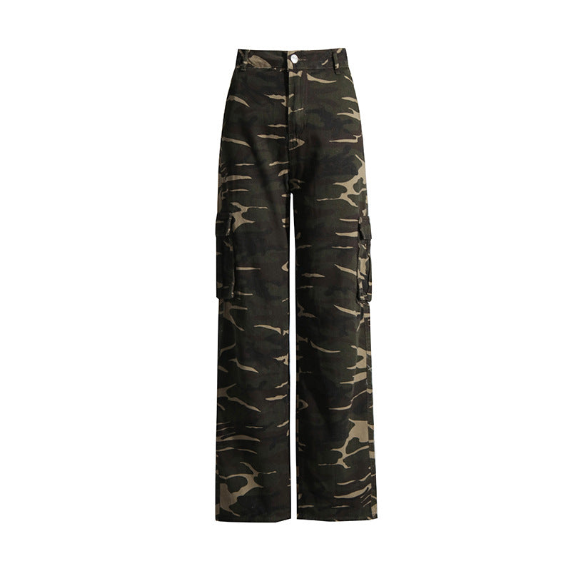 Fashion Pocket Temperament Street Camouflage Printing Straight-leg Pants
