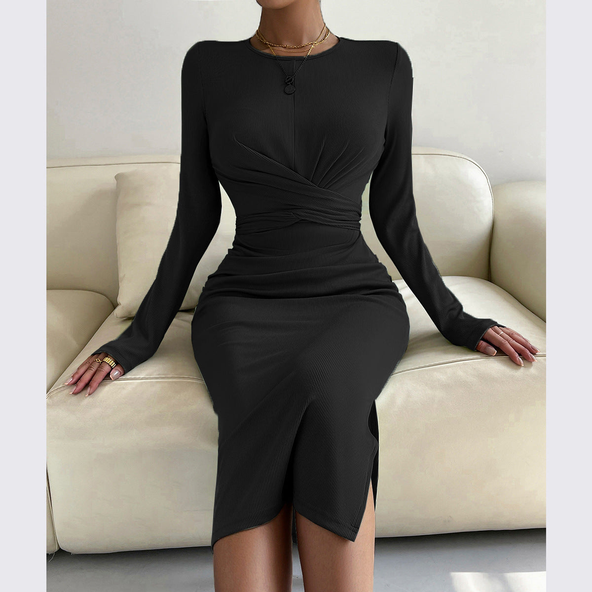 Women's Knitted Jumpsuit Bottoming Skirt Slim-fit Slimming Dress