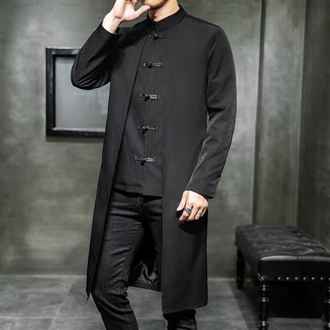 Men's Trendy Mid-length Hanfu Embroidered Trench Tang Suit Casual Coat